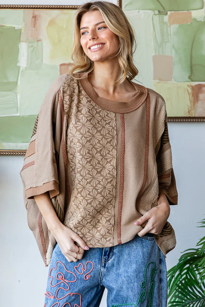 Washed Detailed Printed Knit Top