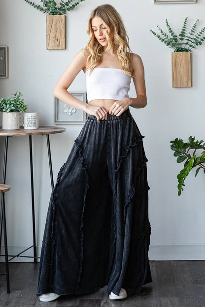 Ruffle Detail Wide Leg Flare Pants