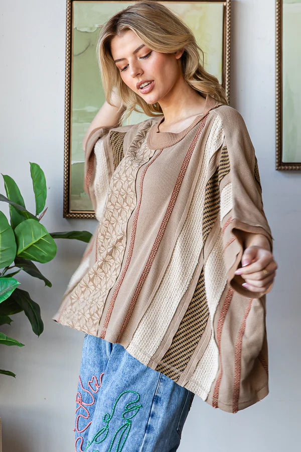 Washed Detailed Printed Knit Top