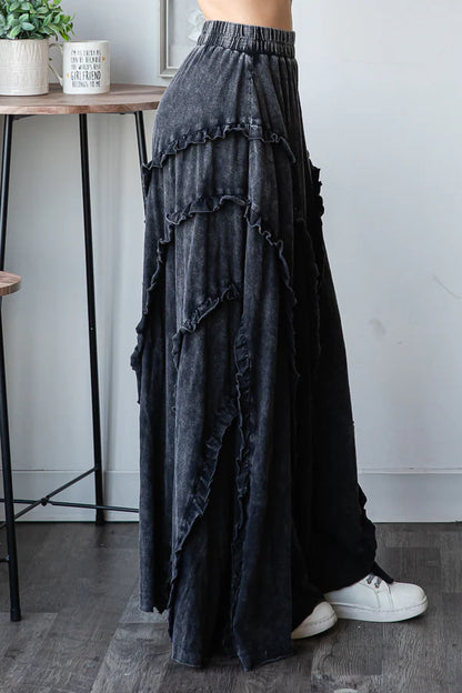 Ruffle Detail Wide Leg Flare Pants