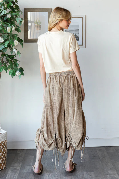 Strolling the Park Washed Loose Casual Wide Leg Cinch Pants (2 Options)