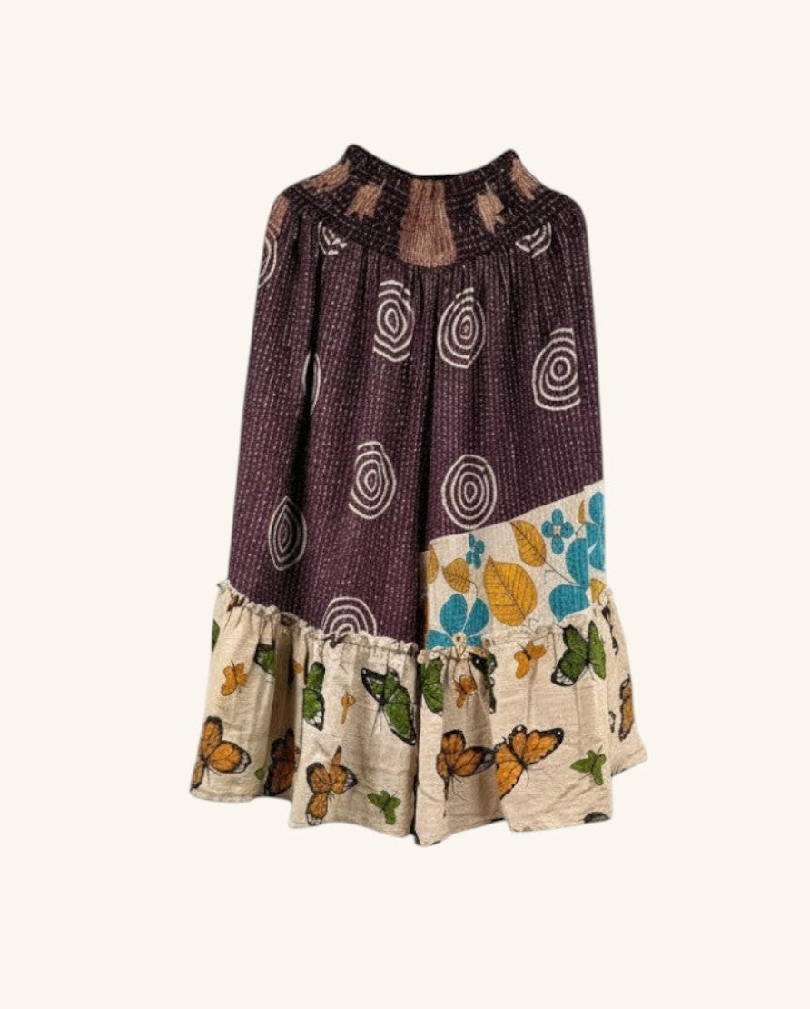 She Lives Beauty Anything for Selenas Bloomers in vintage kantha cotton with butterfly print and ruffled hem