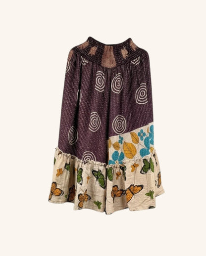 She Lives Beauty Anything for Selenas Bloomers in vintage kantha cotton with butterfly print and ruffled hem