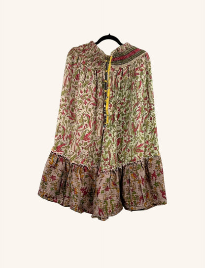 She Lives Beauty Anything for Selenas Bloomers in vintage Kantha cotton with a floral print and ruffled hem.