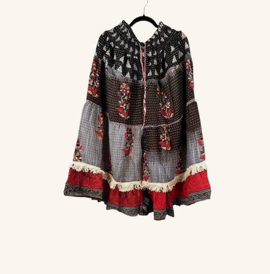She Lives Beauty Tribal Soul Kantha bloomers made from vintage cotton saris with floral prints and fringe hem detail.