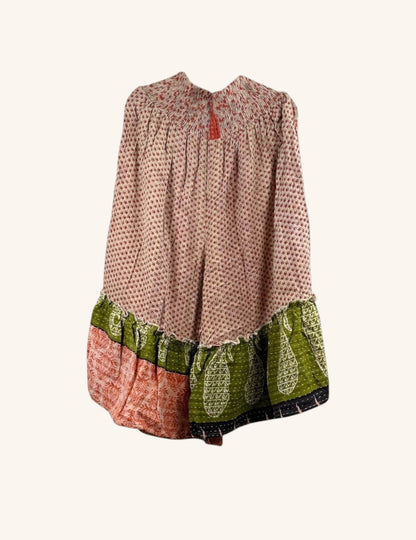 She Lives Beauty Anything for Selenas bloomers in vintage kantha cotton with green and pink patterned ruffle hem