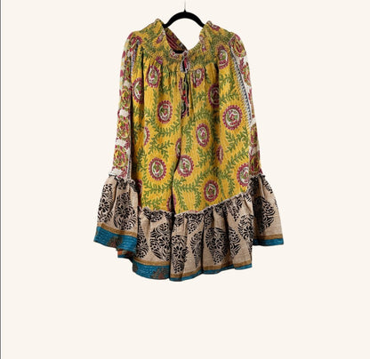 She Lives Beauty Anything for Selenas bloomers in yellow vintage kantha cotton with oversized ruffle hem