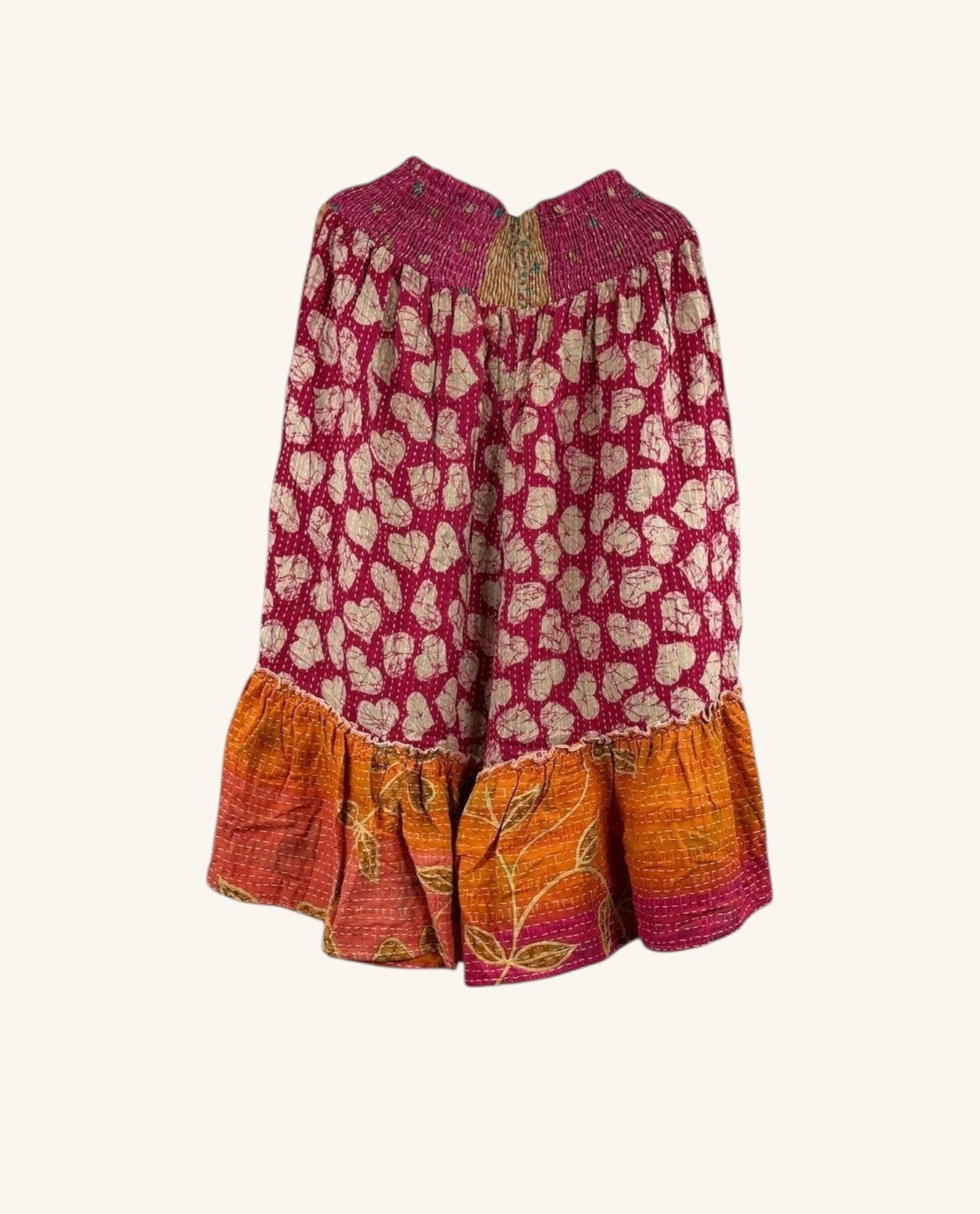 She Lives Beauty Anything for Selenas bloomers in pink and orange vintage Kantha cotton with a ruffled hem.
