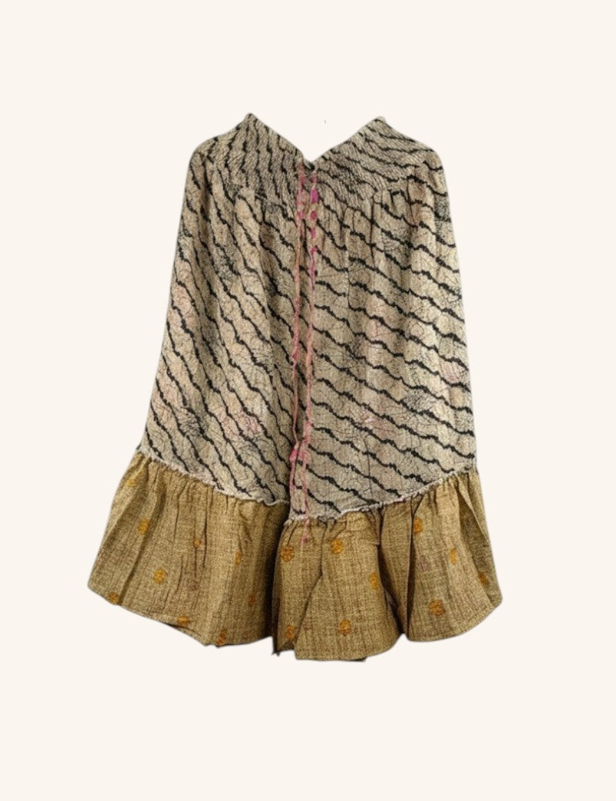 She Lives Beauty Anything for Selenas Bloomers in vintage kantha cotton with a ruffled hem and patterned fabric.