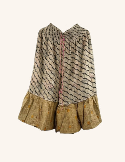 She Lives Beauty Anything for Selenas Bloomers in vintage kantha cotton with a ruffled hem and patterned fabric.