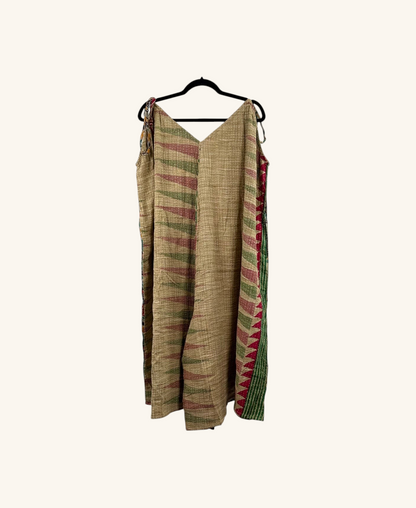 She Lives Beauty Sacred Journey Kantha jumpsuit in vintage cotton with geometric patterns and adjustable straps