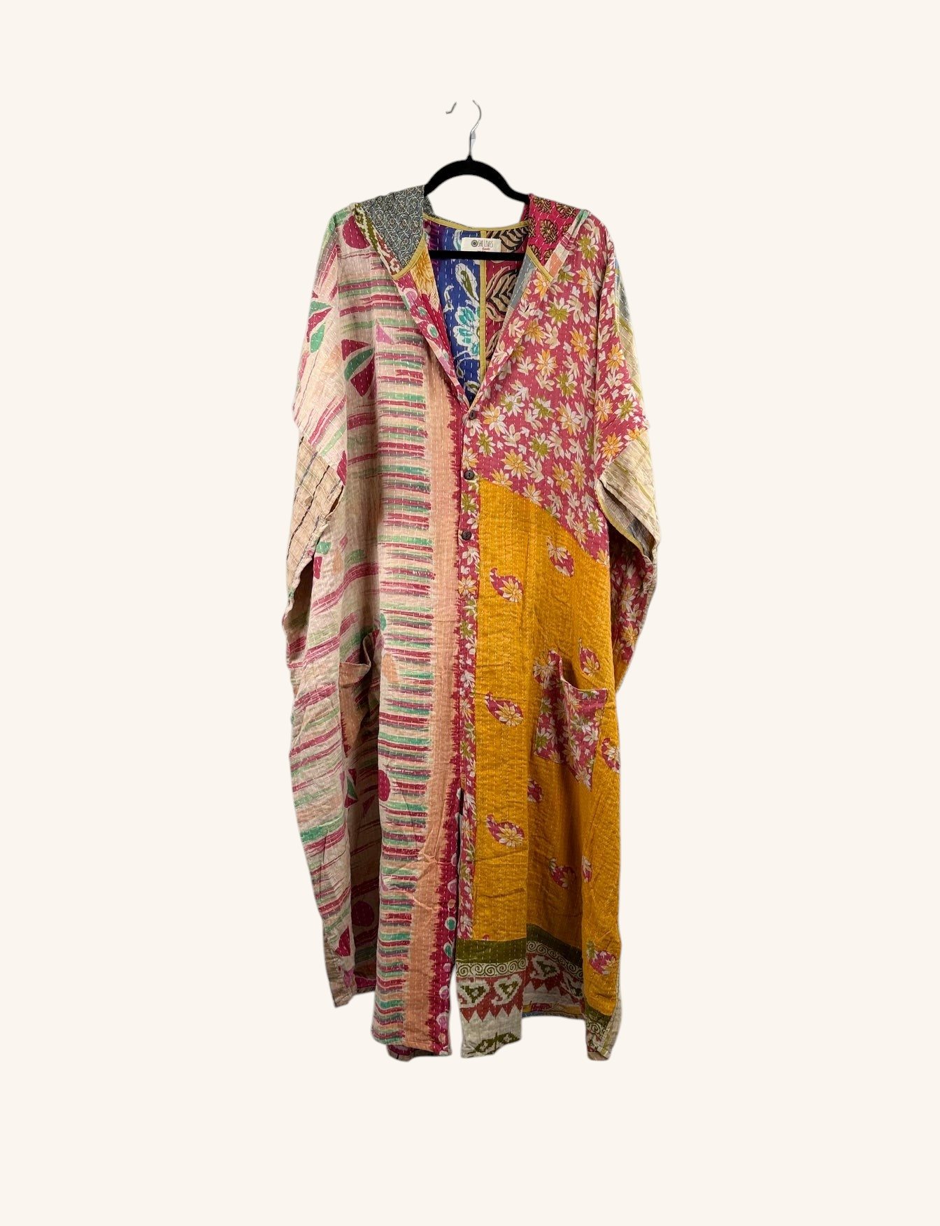 She Lives Beauty reversible petite dahlia jumpsuit made from colorful vintage kantha stitched cotton saris