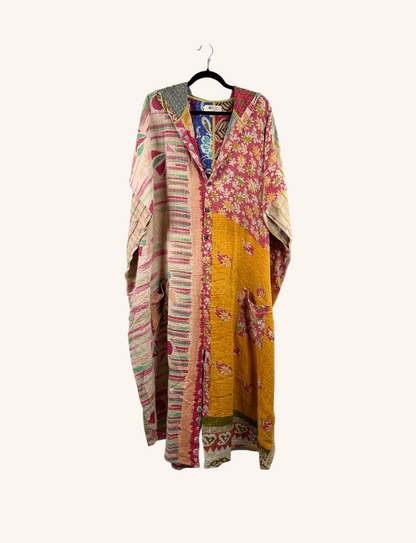 She Lives Beauty reversible petite dahlia jumpsuit made from colorful vintage kantha stitched cotton saris