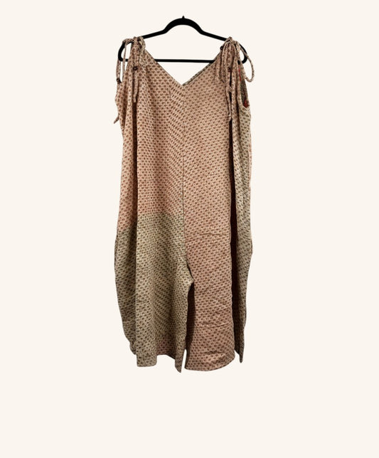 She Lives Beauty Sacred Journey Kantha jumpsuit in vintage cotton with adjustable straps and relaxed fit
