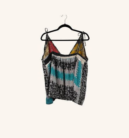She Lives Beauty Monarch Kantha tank top made from vintage cotton saris with adjustable straps and cinched front