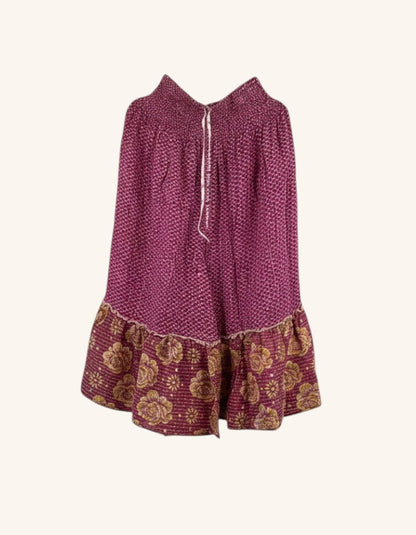 She Lives Beauty Anything for Selenas bloomers in purple vintage kantha cotton with a floral ruffle hem