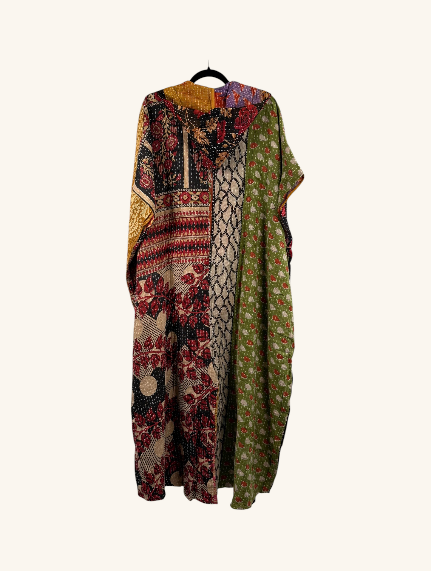 She Lives Beauty reversible Dahlia jumpsuit made from colorful vintage kantha cotton saris with a relaxed harem fit.