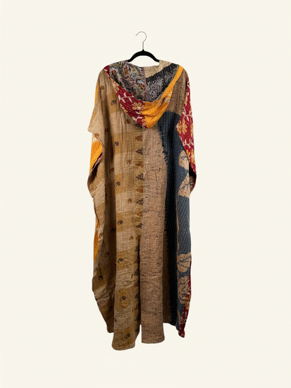 She Lives Beauty reversible dahlia jumpsuit made from vintage kantha cotton saris with a relaxed harem silhouette.