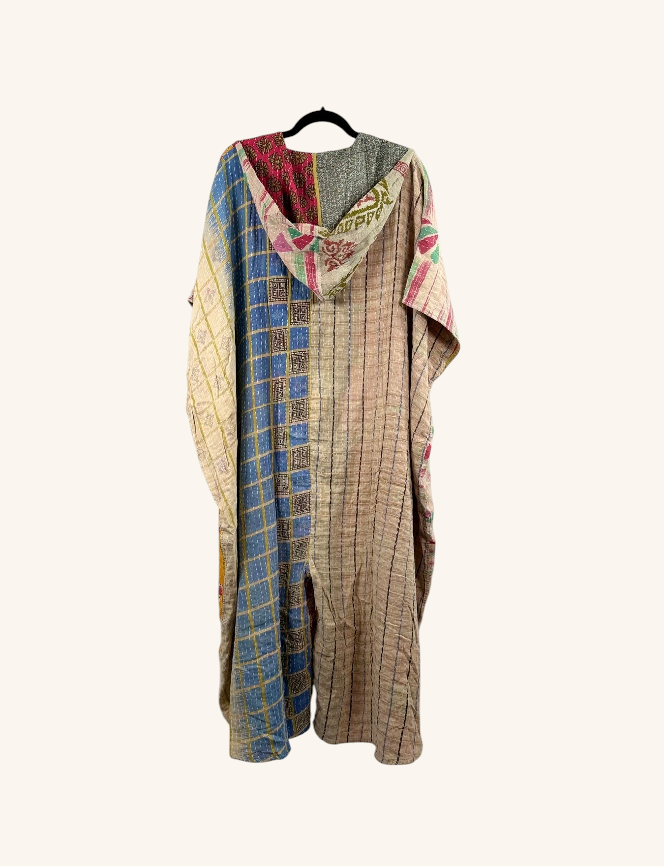 She Lives Beauty reversible petite dahlia jumpsuit made from colorful vintage kantha stitched cotton sari fabric