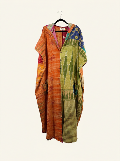 She Lives Beauty reversible Dahlia jumpsuit made from vintage kantha cotton saris with a relaxed harem silhouette.