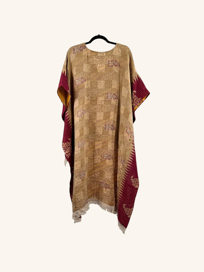 She Lives Beauty La Isla Bonita reversible hi-low top made from vintage cotton Kantha saris with fringe detailing.