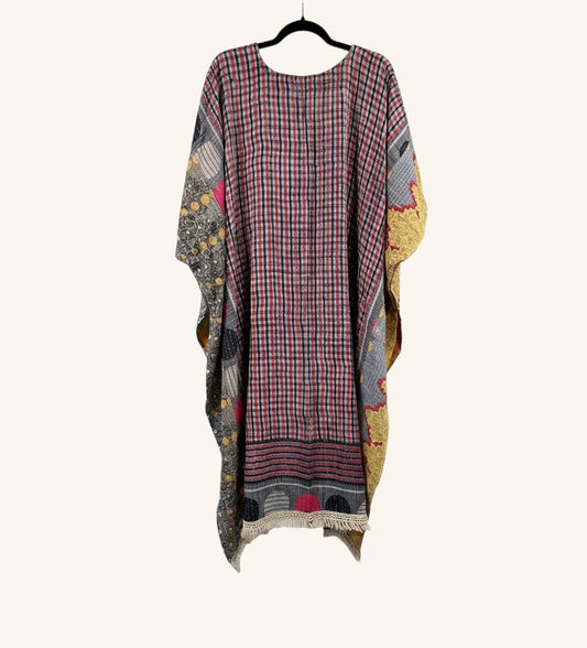She Lives Beauty La Isla Bonita reversible Kantha top in vintage cotton with bohemian plaid and floral patterns.