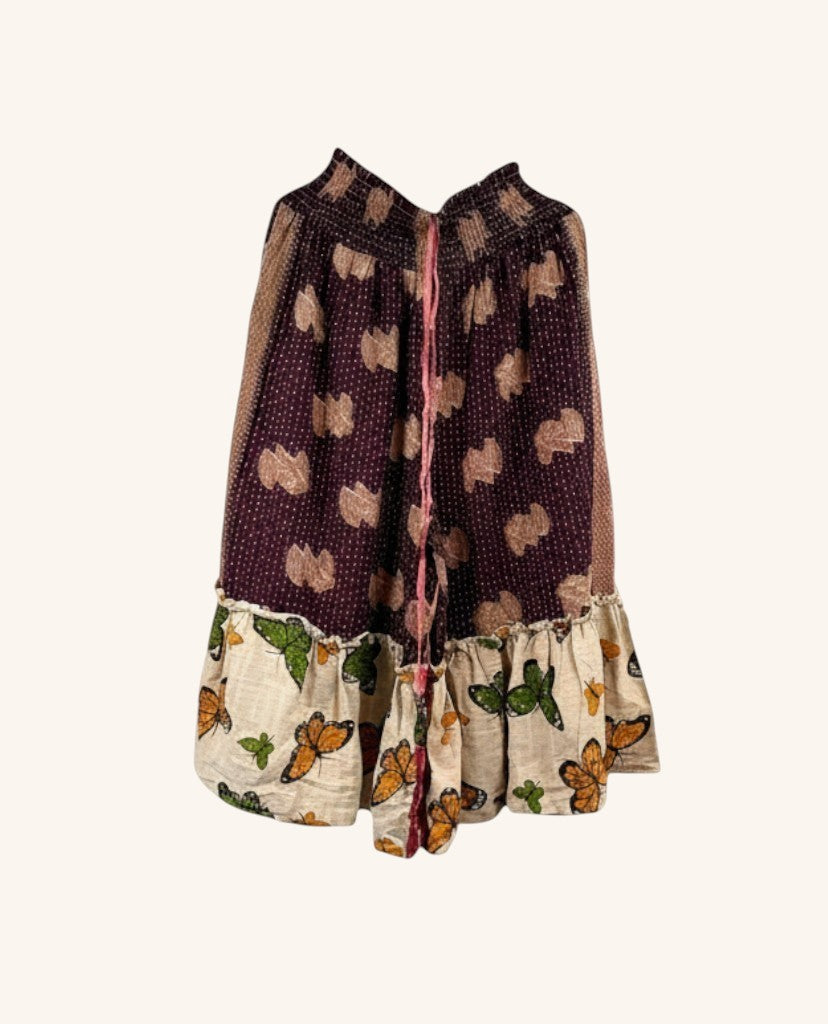 She Lives Beauty Anything for Selenas Bloomers in vintage cotton with butterfly print and kantha stitched ruffle hem