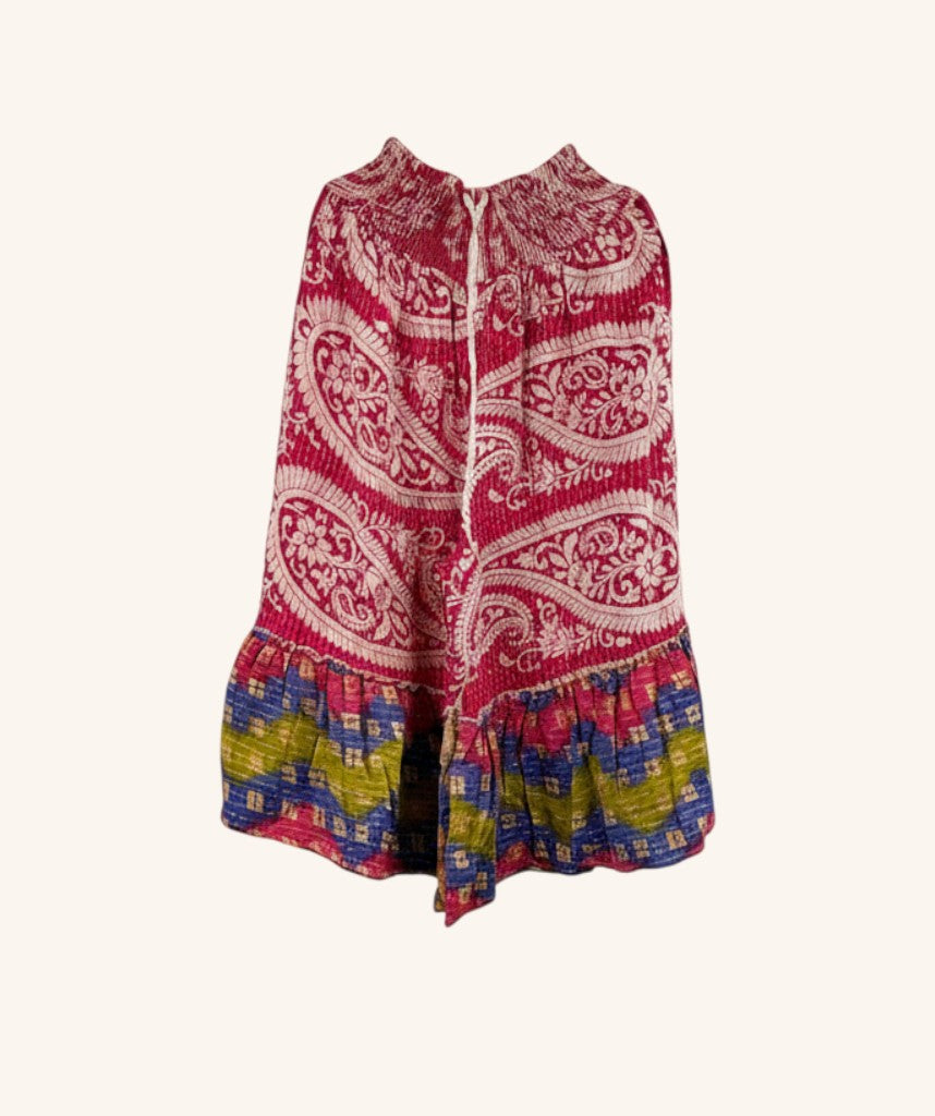She Lives Beauty Anything for Selenas bloomers in red paisley vintage kantha cotton with a ruffled hem