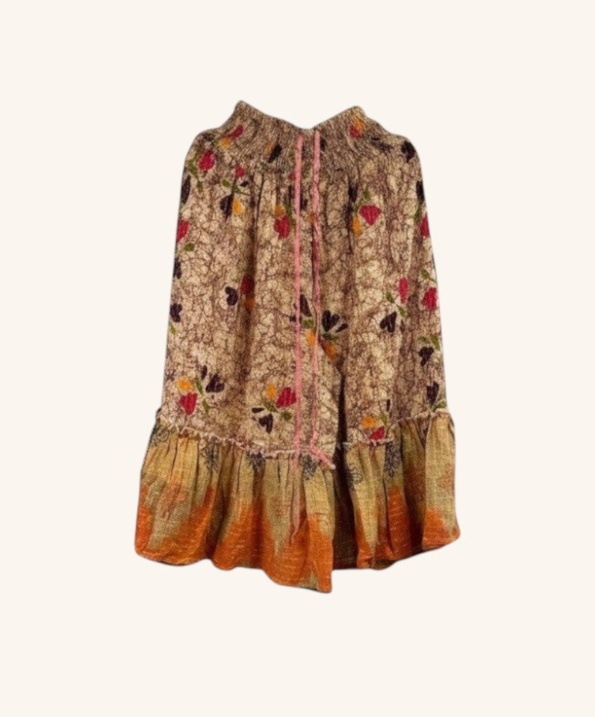 She Lives Beauty Anything for Selenas bloomers in vintage kantha cotton with floral print and oversized ruffle hem