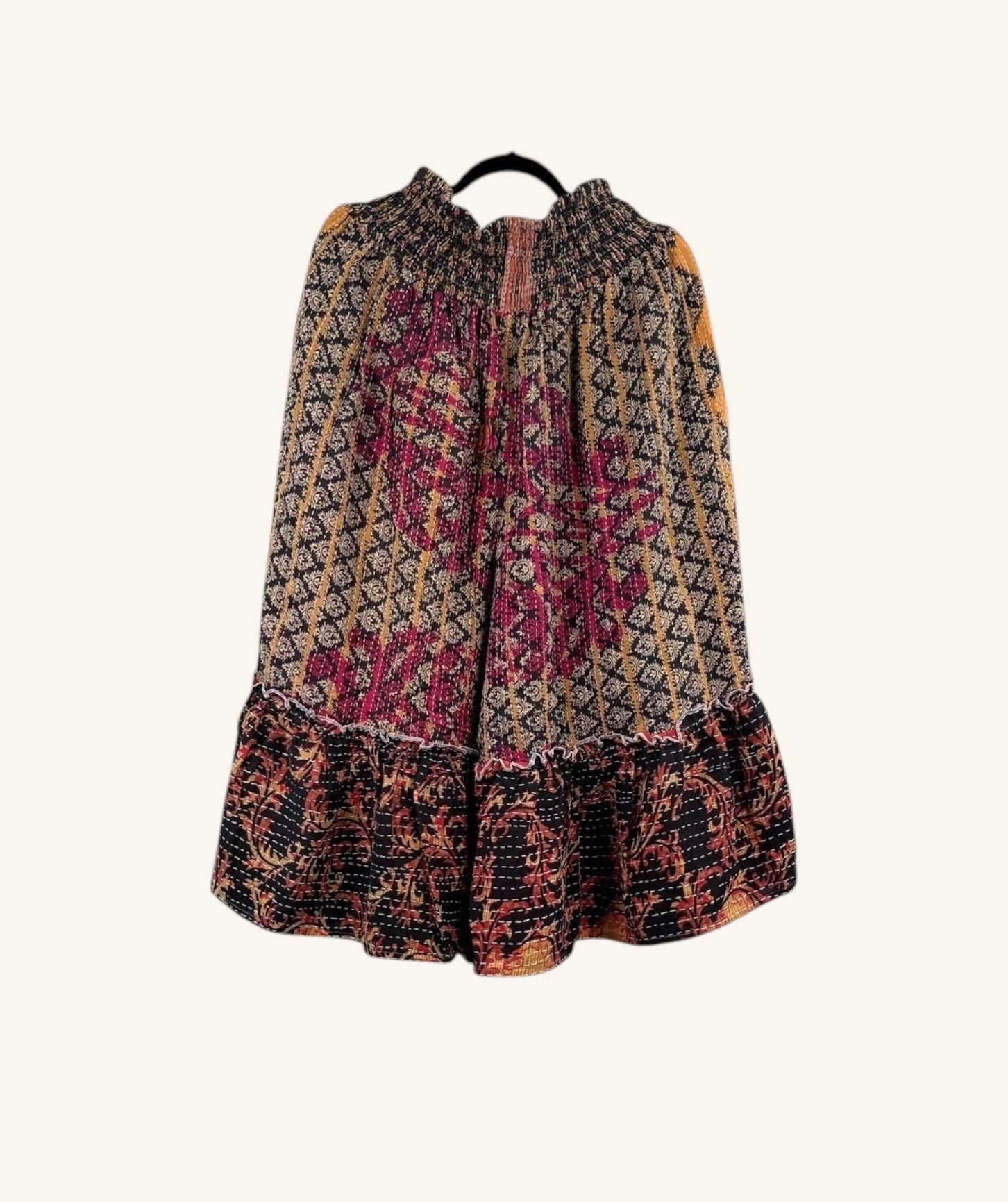 She Lives Beauty Anything for Selenas Bloomers in vintage kantha cotton with a ruffled hem and floral print
