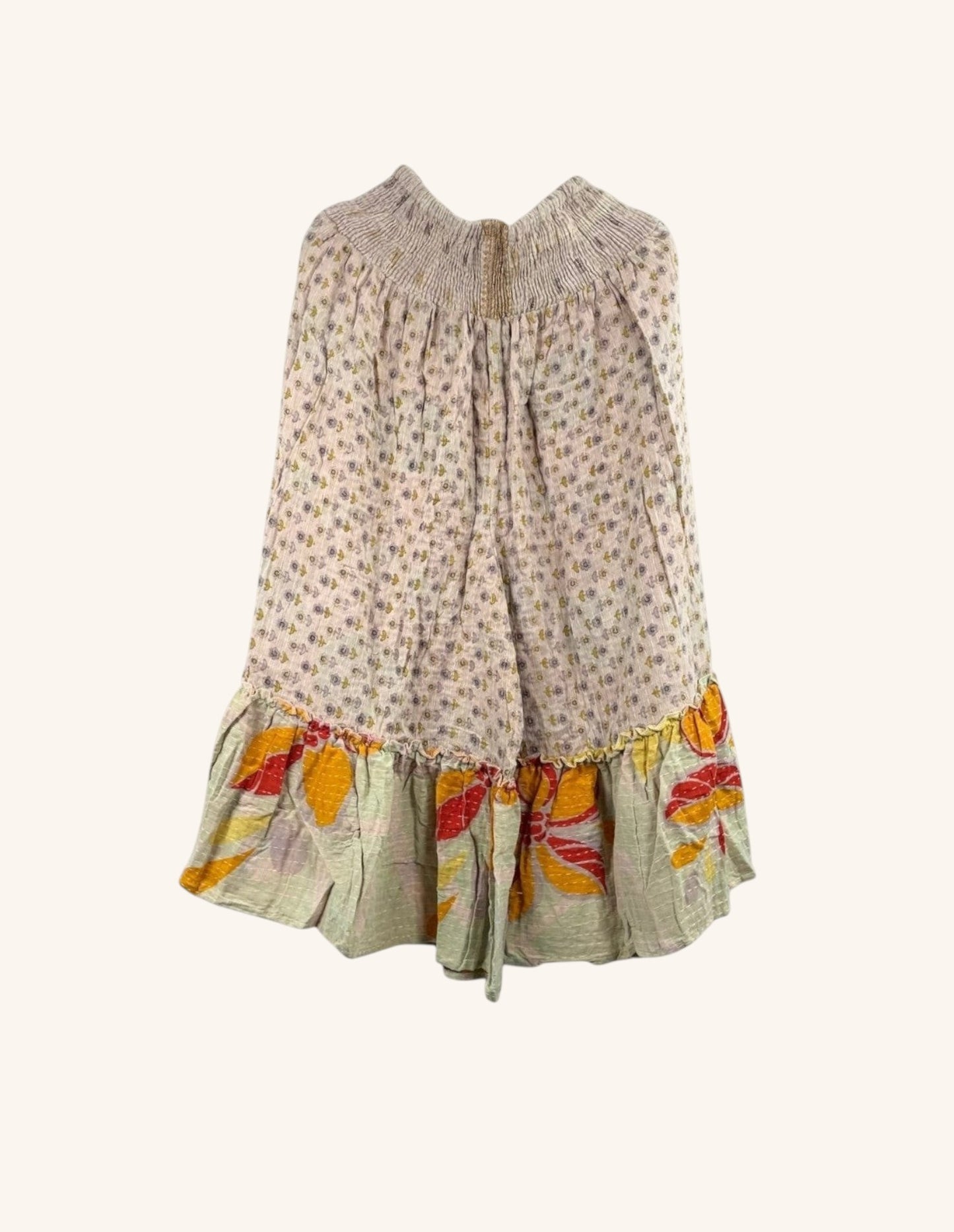 She Lives Beauty Anything for Selenas bloomers in vintage cotton with floral Kantha stitching and ruffled hem