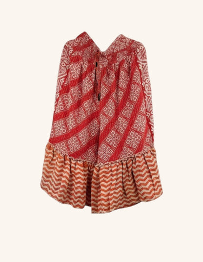 She Lives Beauty Anything for Selenas bloomers in red and orange vintage kantha cotton with an oversized ruffle hem.