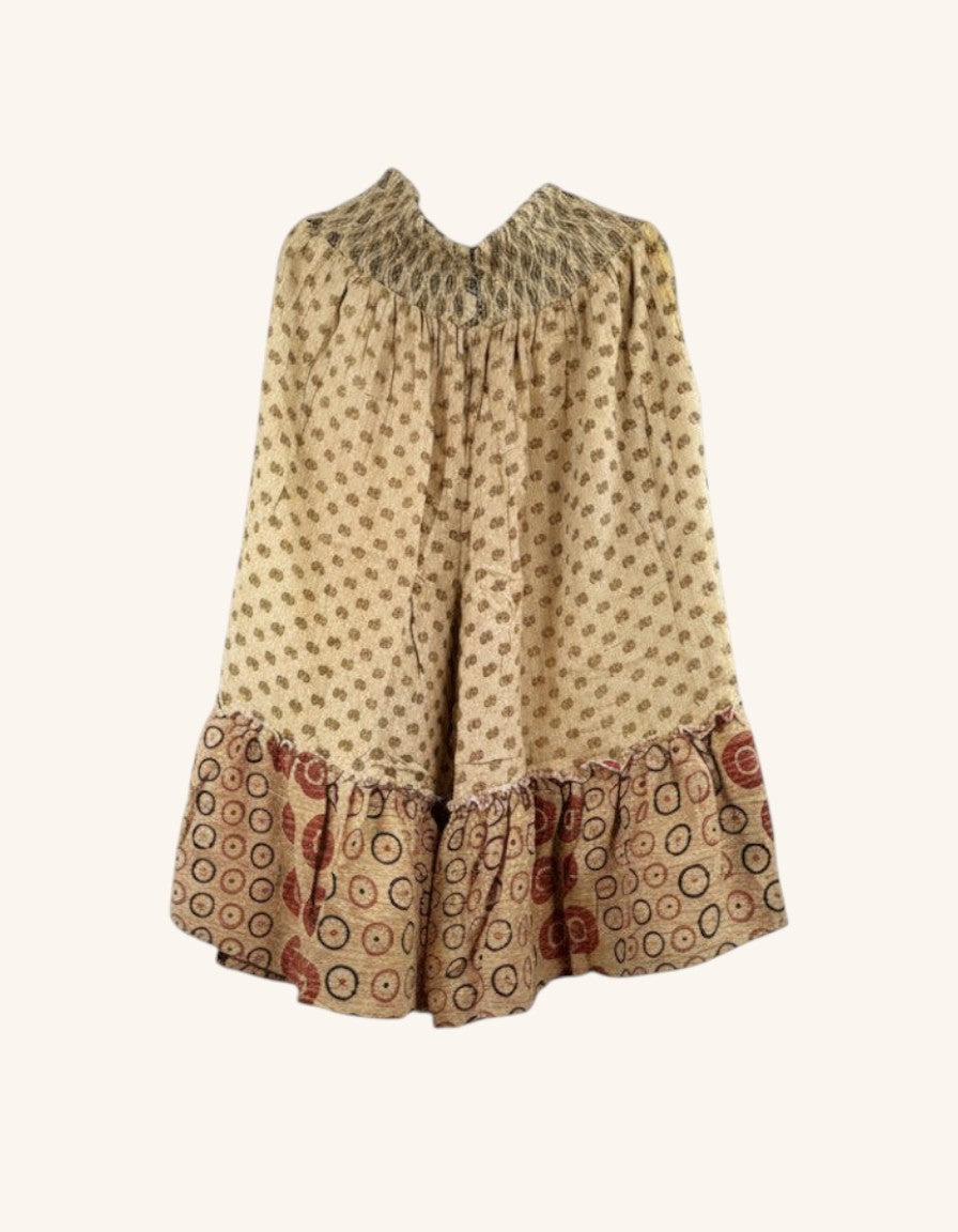 She Lives Beauty Anything for Selenas bloomers in vintage kantha cotton with a cream floral print and ruffled hem