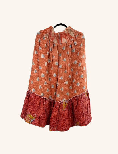She Lives Beauty Anything for Selenas bloomers in orange and red vintage kantha cotton with an oversized ruffle hem