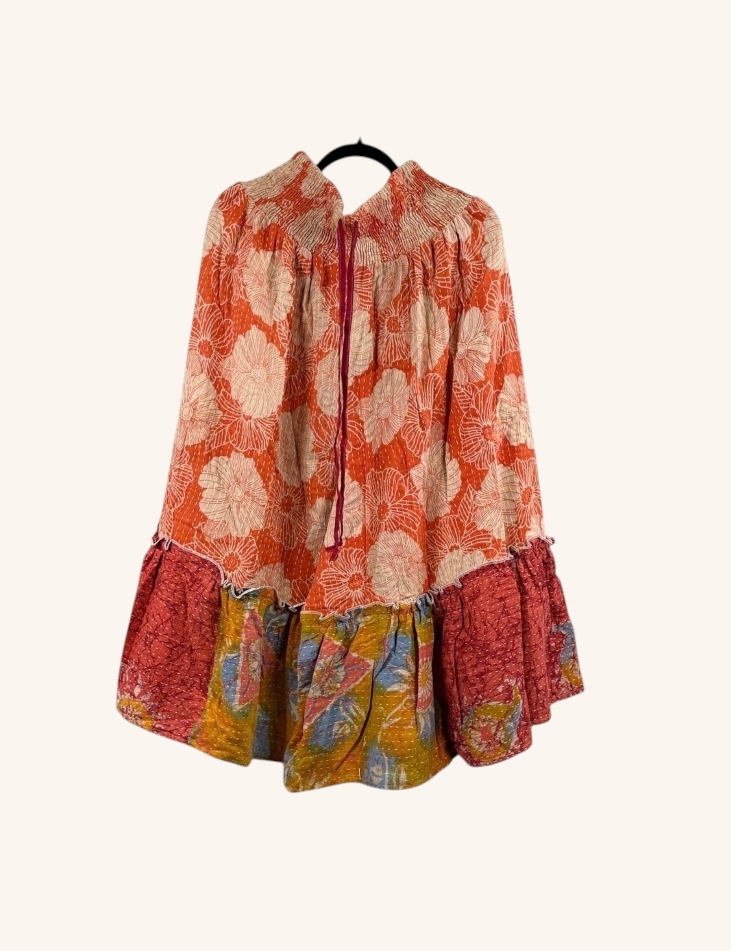 She Lives Beauty Anything for Selenas Bloomers in vintage kantha cotton with floral print and ruffled hem