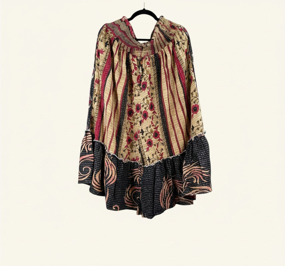 She Lives Beauty Anything for Selenas bloomers made from vintage kantha cotton with floral prints and ruffle hem