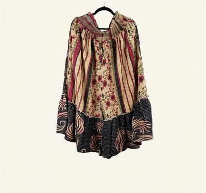 She Lives Beauty Anything for Selenas bloomers made from vintage kantha cotton with floral prints and ruffle hem