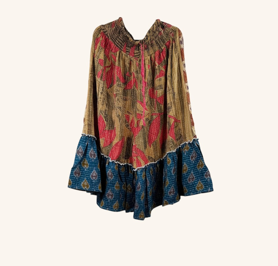 She Lives Beauty Anything for Selenas bloomers in vintage kantha cotton with floral print and oversized ruffle hem