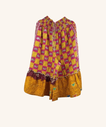 She Lives Beauty Anything for Selenas bloomers in yellow and pink vintage kantha cotton with a ruffled hem