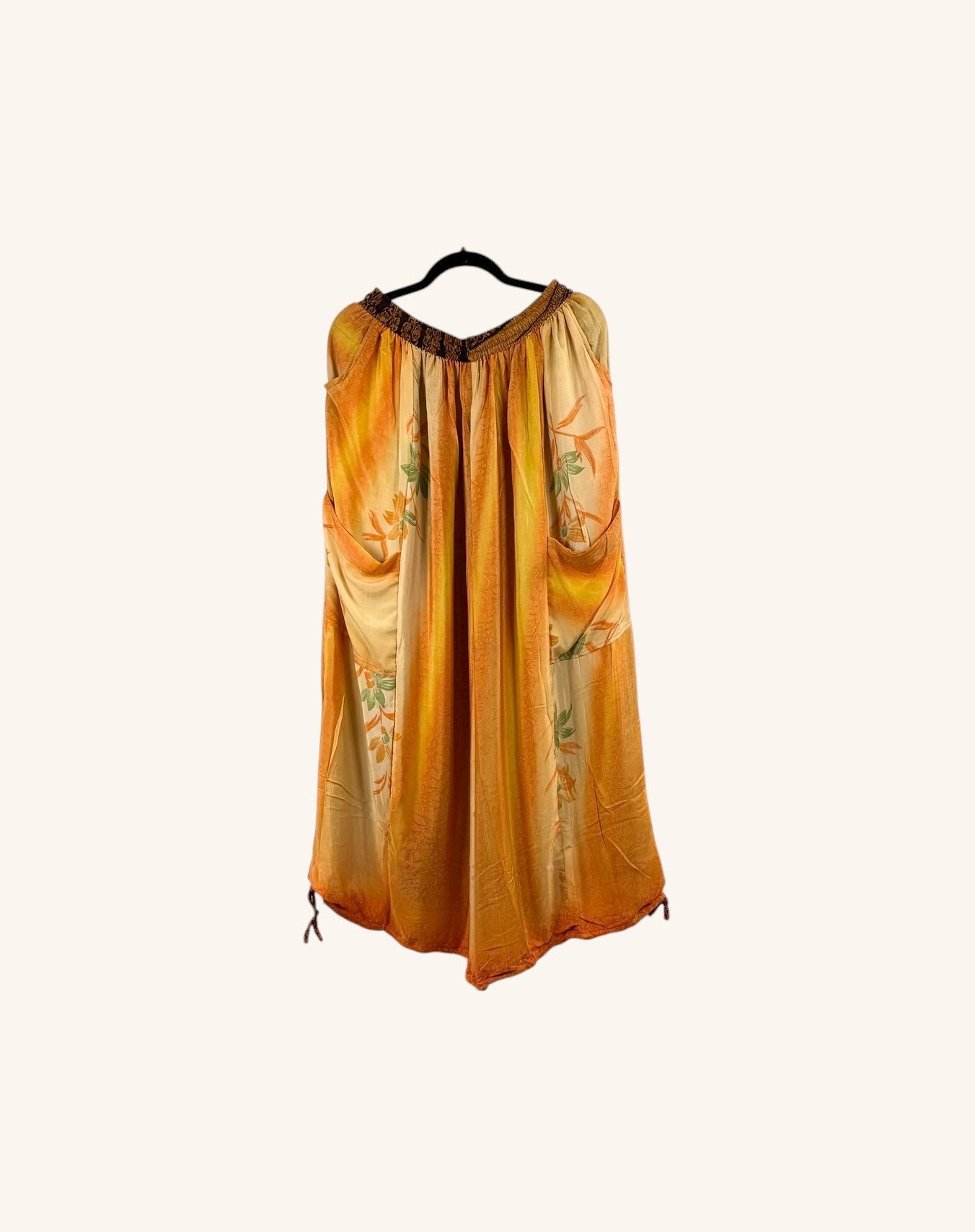 She Lives Beauty vintage rasgulla silk wide leg jogger pants in orange and yellow with floral print and side pockets