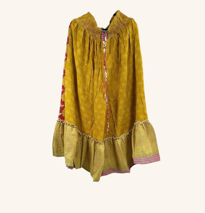 She Lives Beauty Anything for Selenas pants in yellow vintage kantha cotton with a ruffled hem and elastic waist.